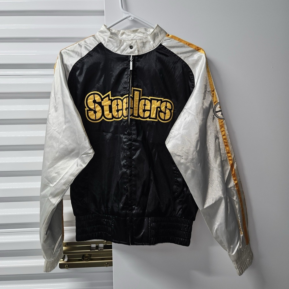 Reebok‎ Pittsburgh Steelers Jacket Womens M Full Zip NFL Satin Track Black